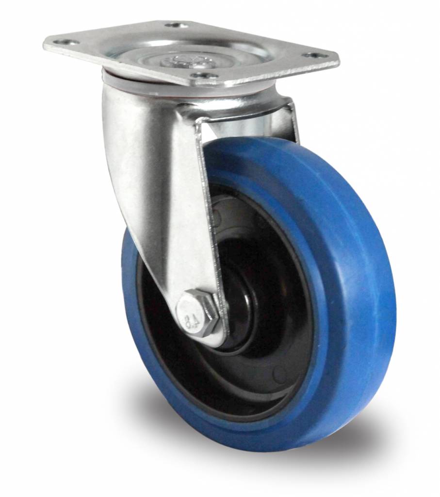 Blue Wheel zwenkwiel 125 mm met plaatmontage